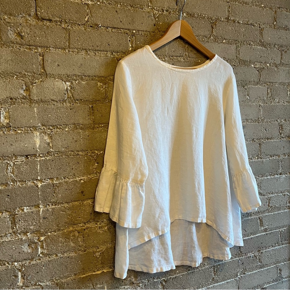 Bryn Walker White Light Linen Fran Blouse - Size L - Picture 3 of 9
